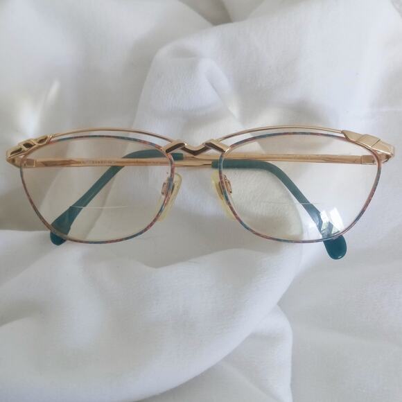 Vintage ENRICO COVERI Eyeglasses 80\'s Cat Eye Double Frame Gold Metal Pink Teal